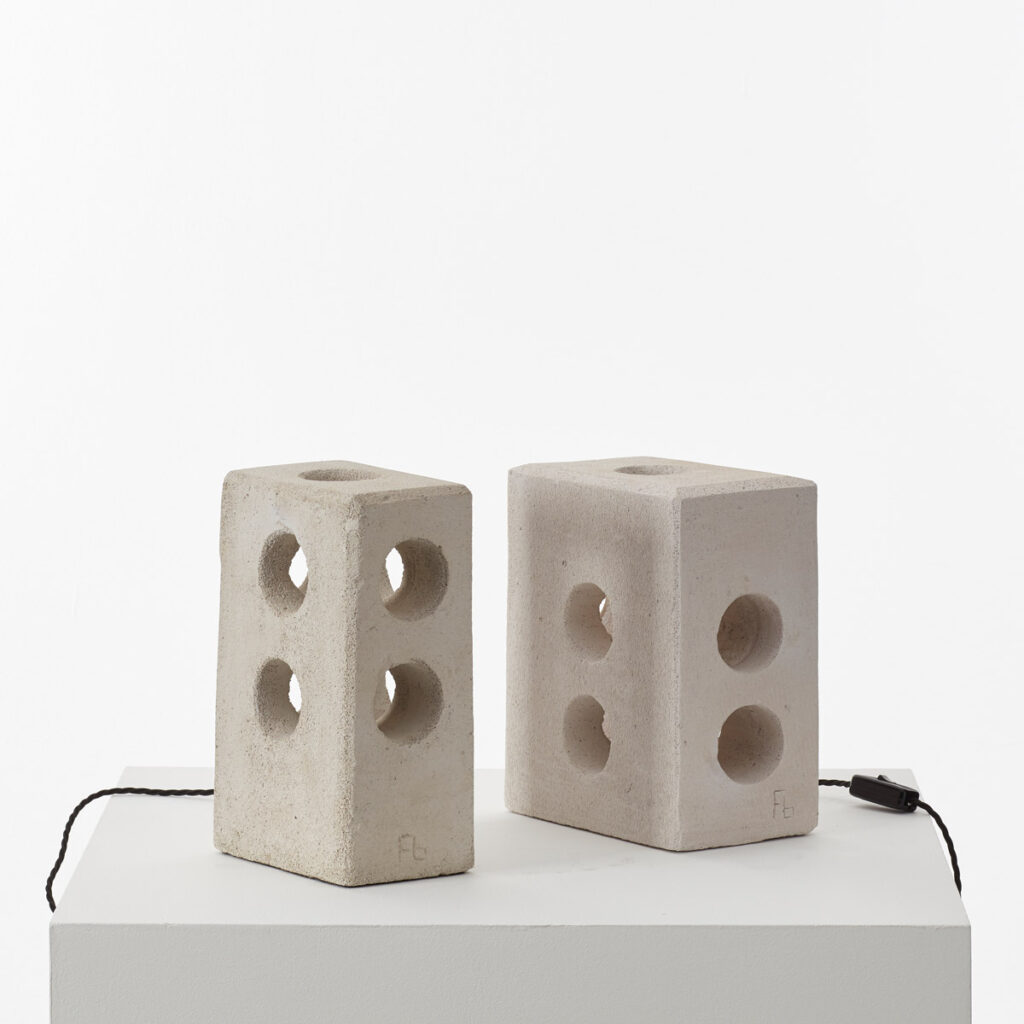 Pair sculptural concrete table lamps