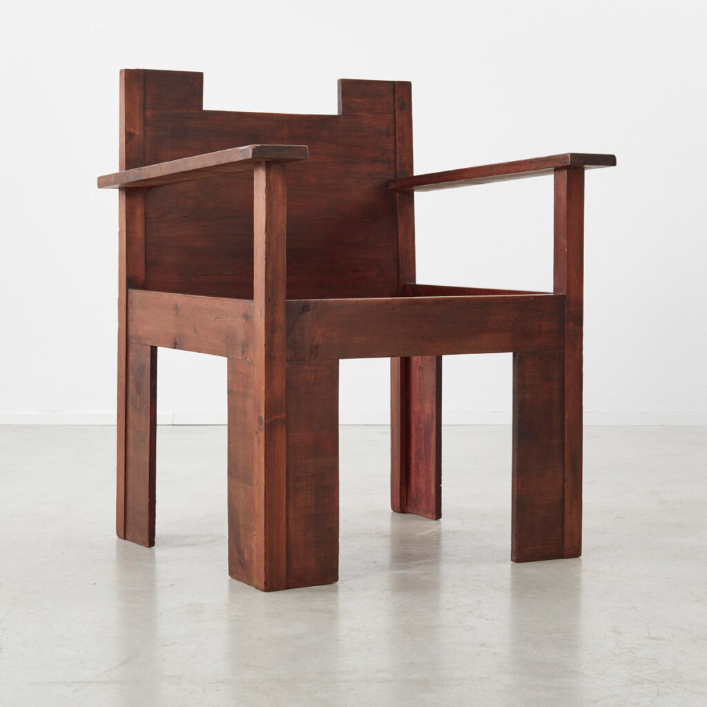 His and hers Brutalist wooden chairs
