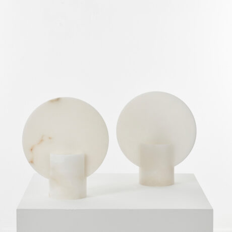 Pair Alabaster disk table lamps
