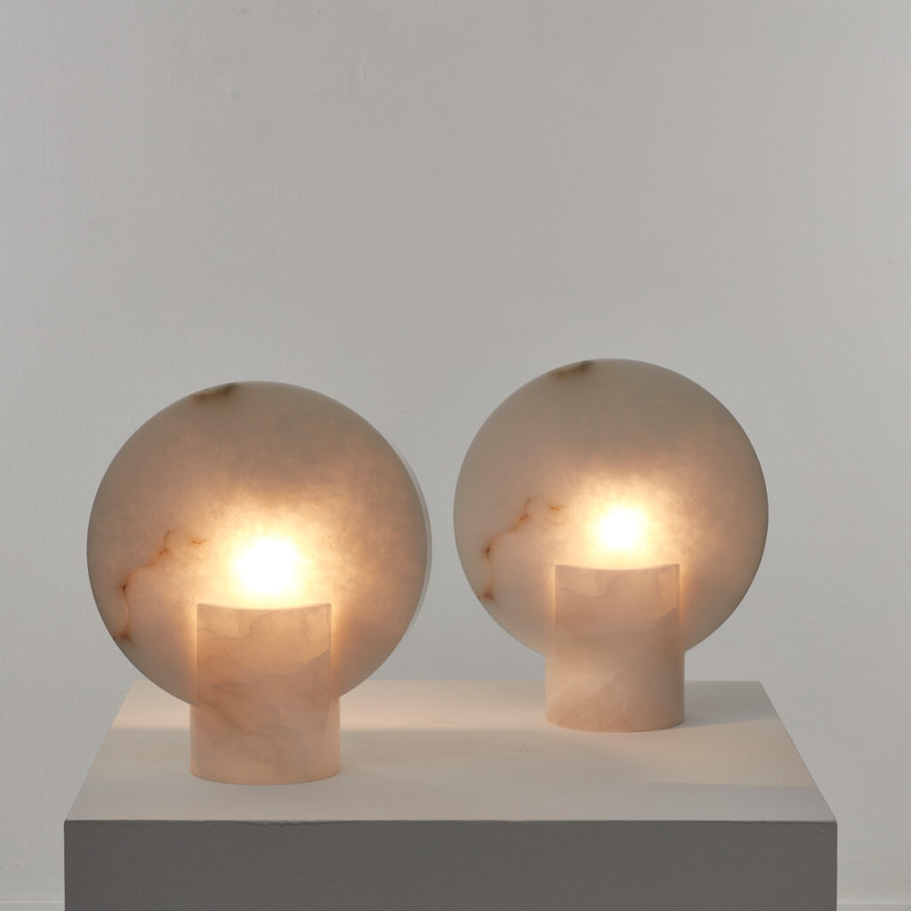 Pair Alabaster disk table lamps