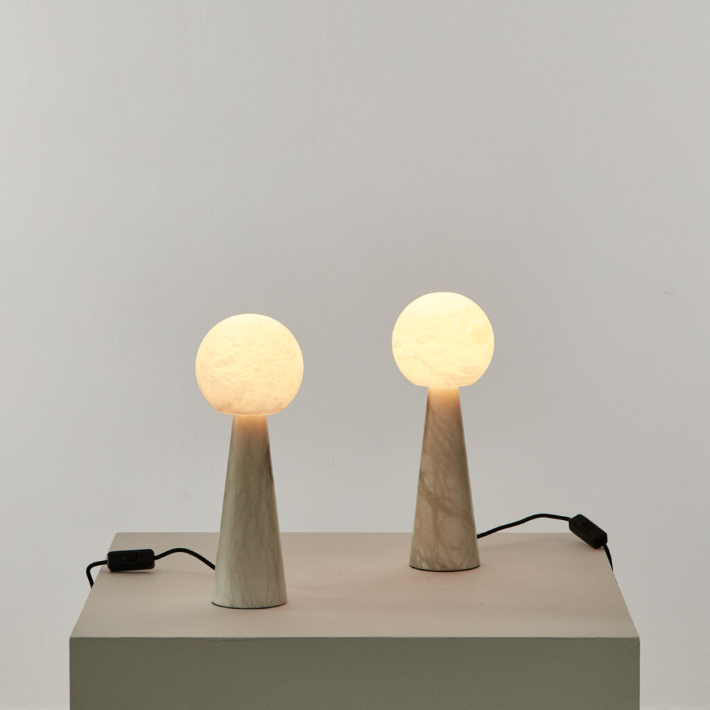 Pair alabaster conical lamps