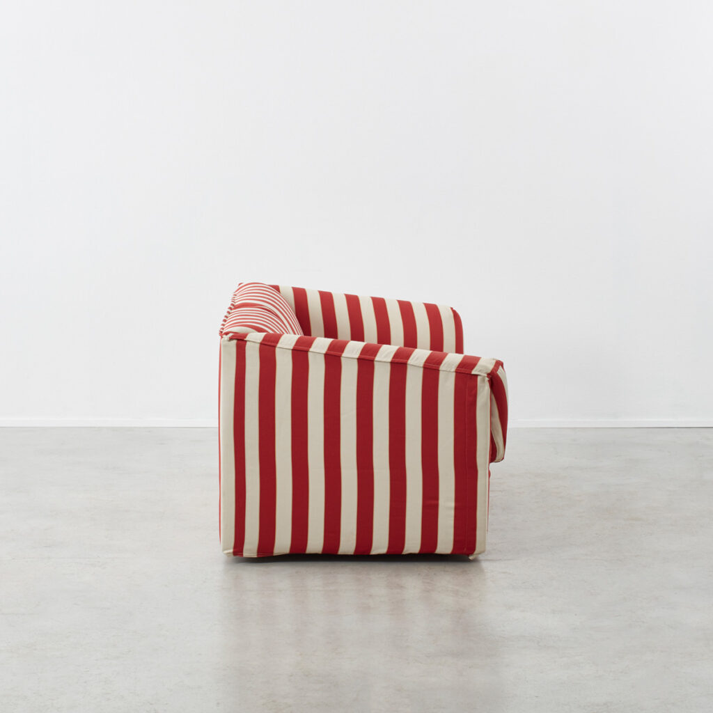Red and white striped sofa