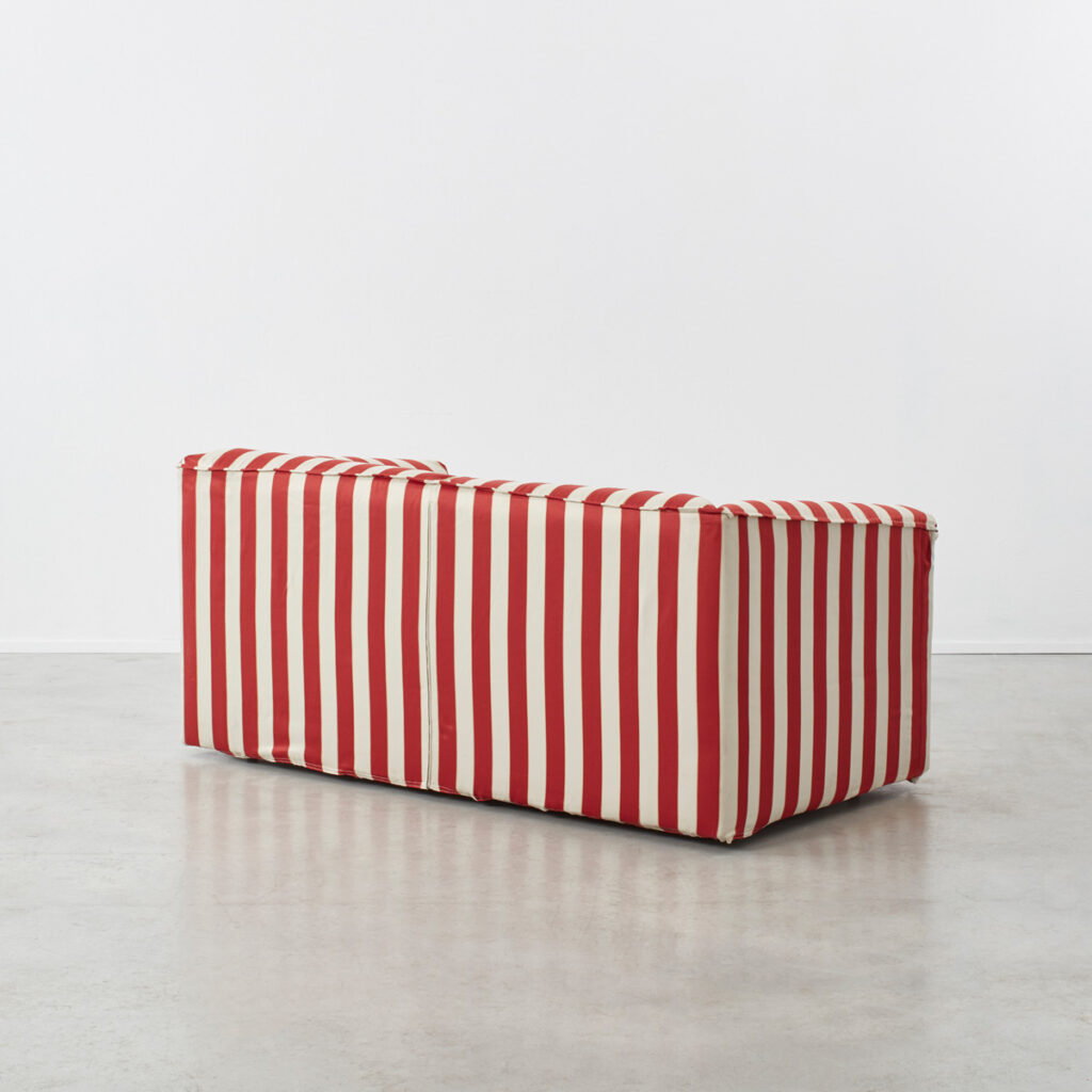 Red and white striped sofa