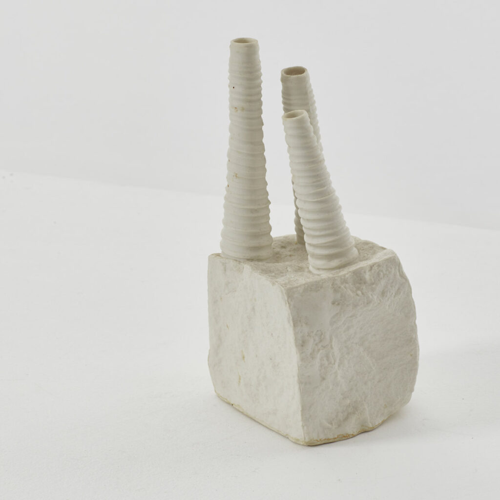 Small triple stemmed ceramic vase