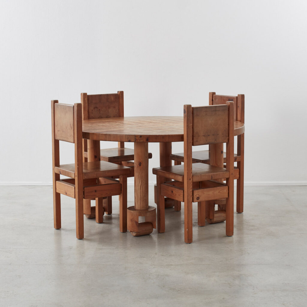 Set of four Leif Wikner pine dining chairs