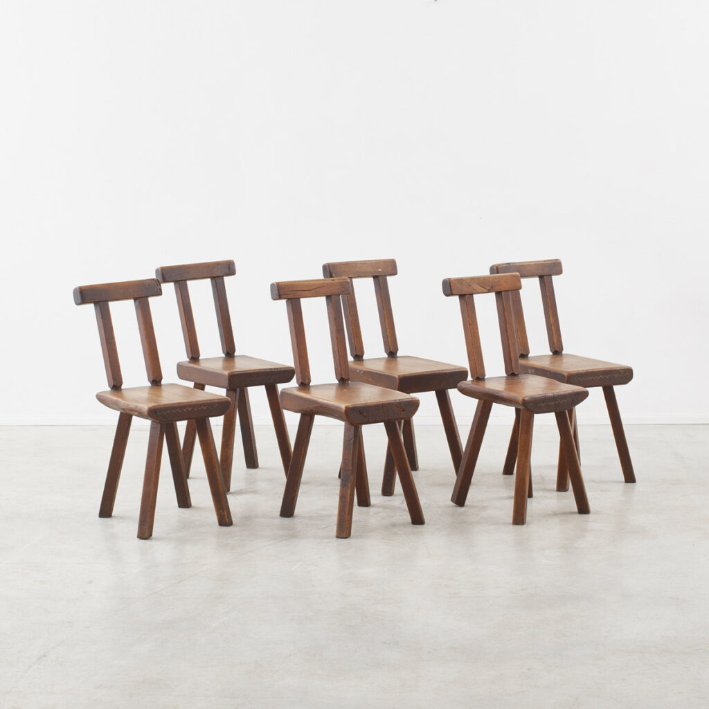 Set of six Brutalist chairs