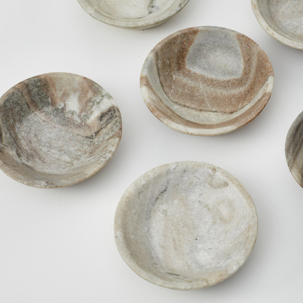 Six grey marble bowls