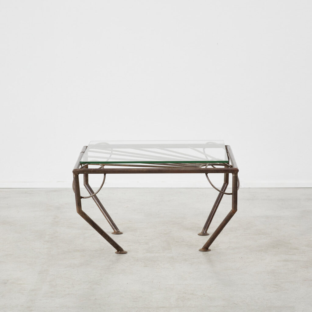 Vintage glass & forged metal coffee table
