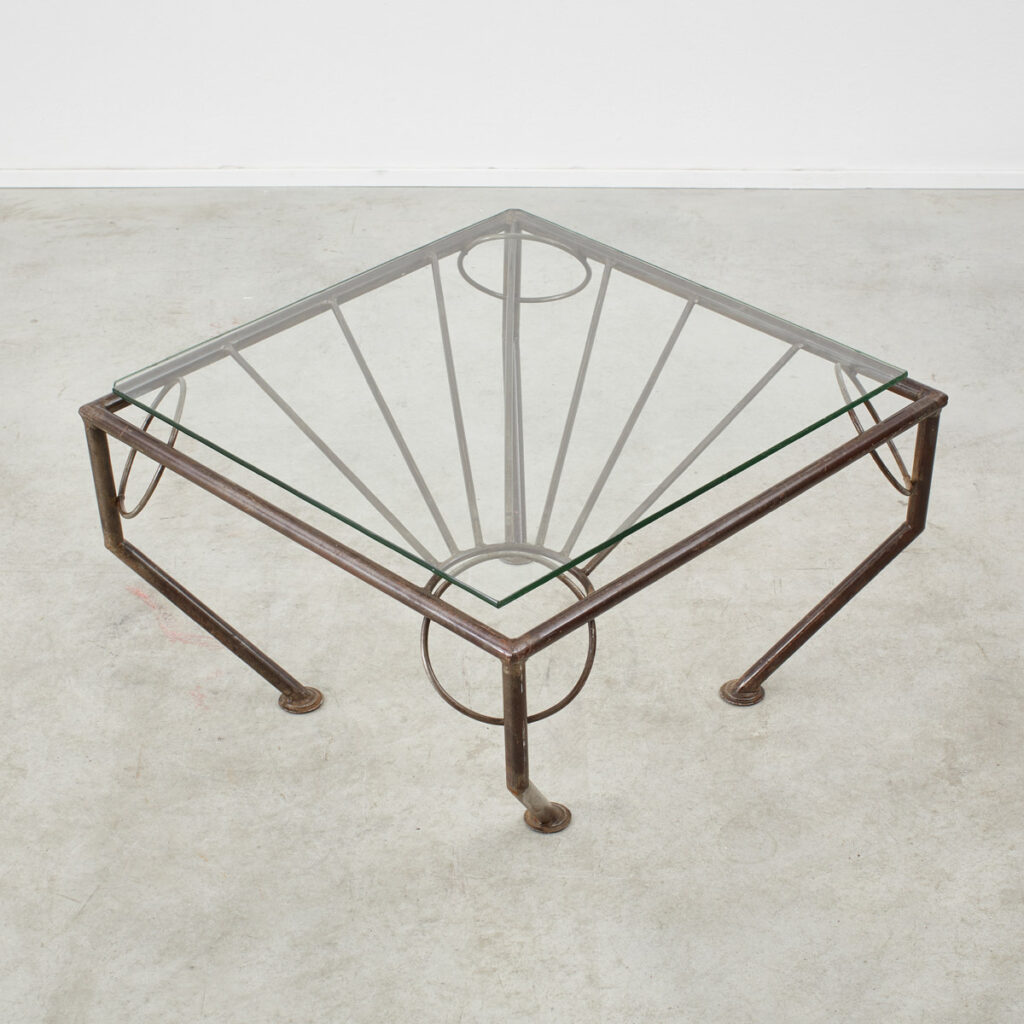 Vintage glass & forged metal coffee table