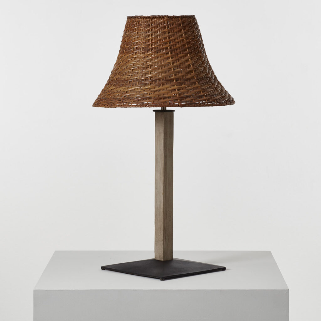 Pair of wicker, wood and metal table lamps