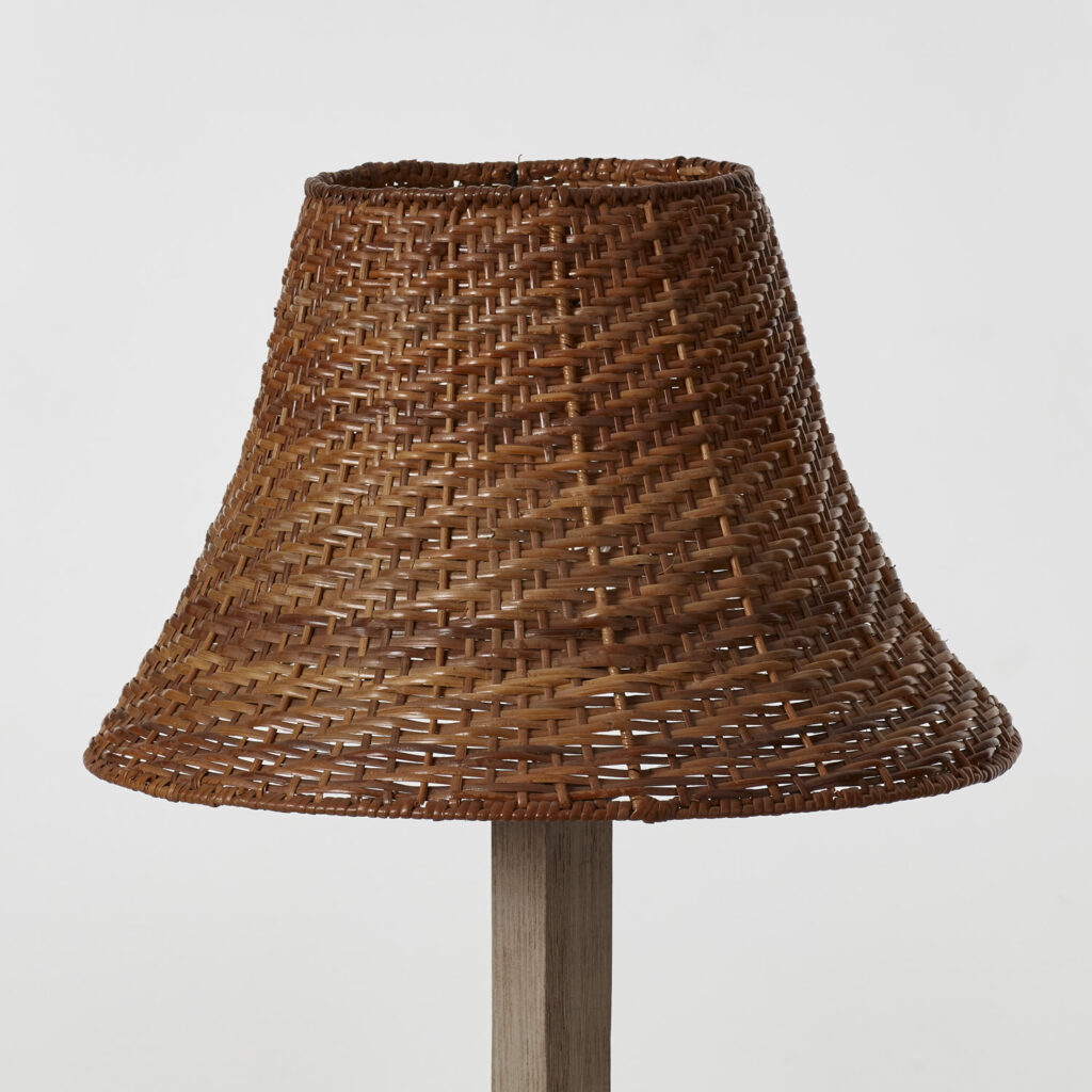 Pair of wicker, wood and metal table lamps