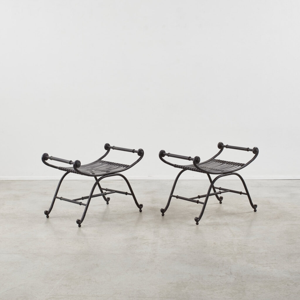 Pair of Regency-style metal garden seats