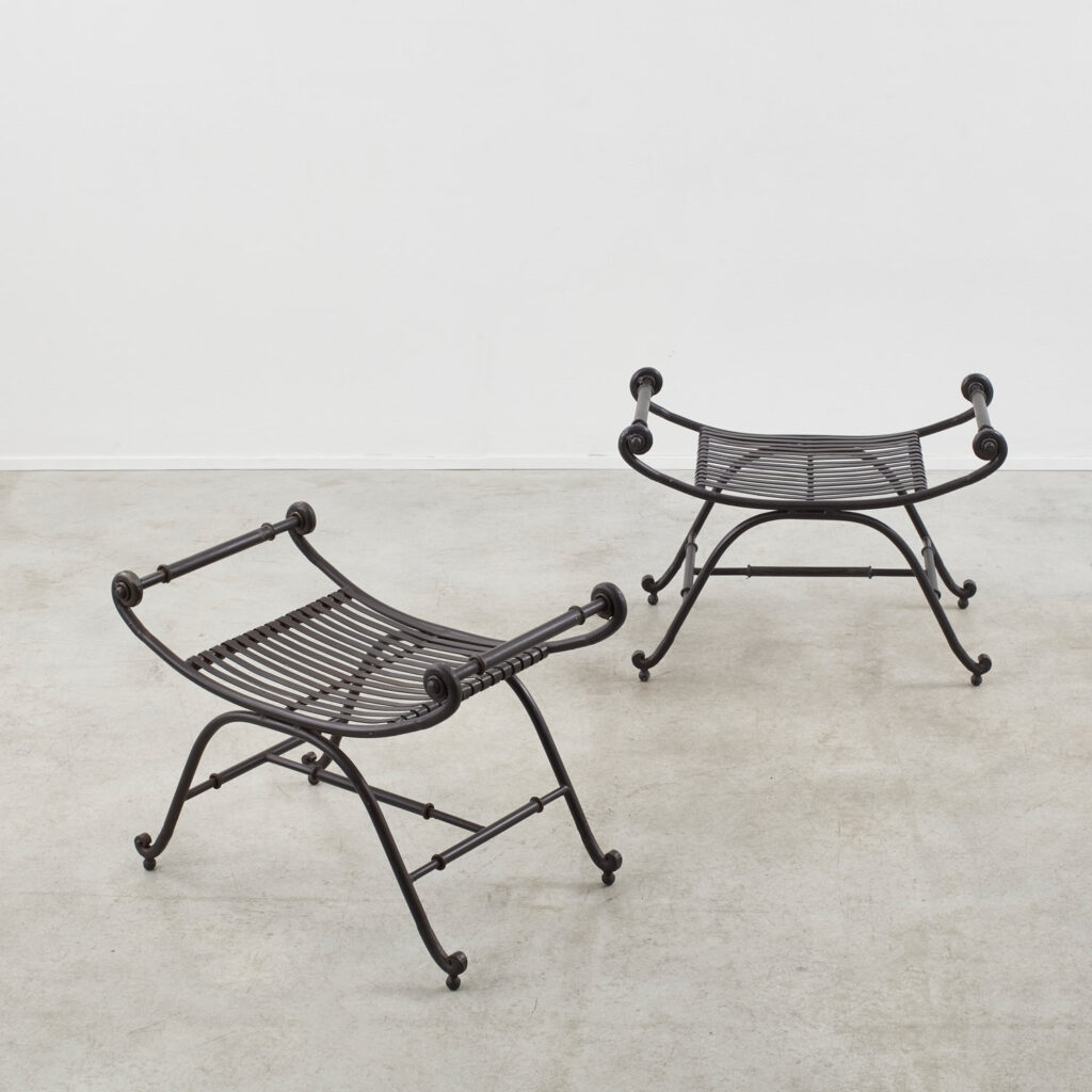 Pair of Regency-style metal garden seats