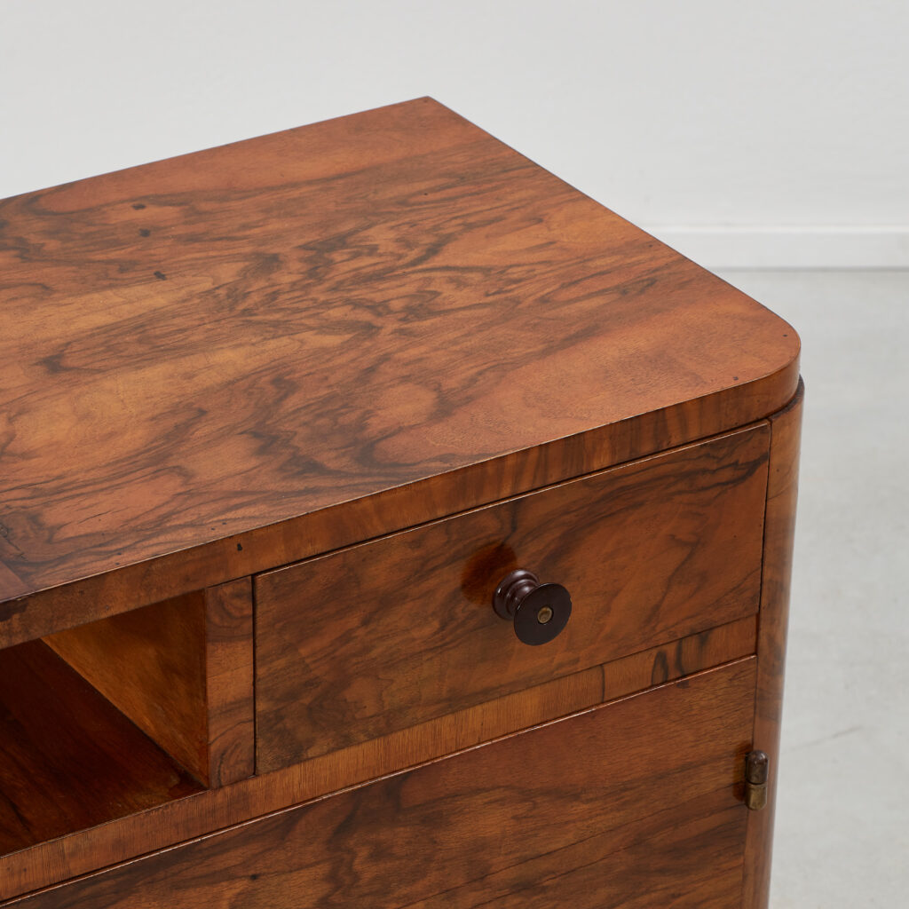 Art Deco bedside tables in walnut veneer