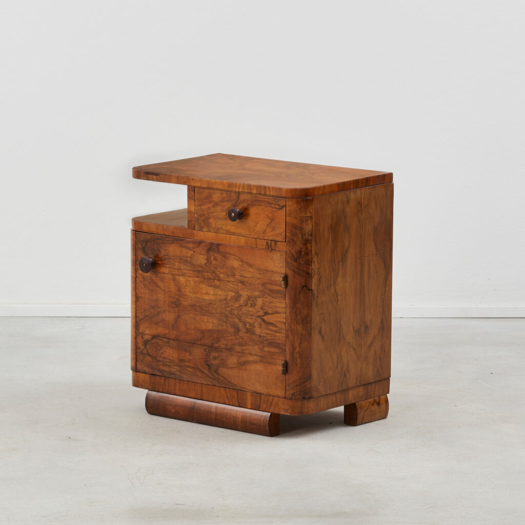 Art Deco bedside tables in walnut veneer